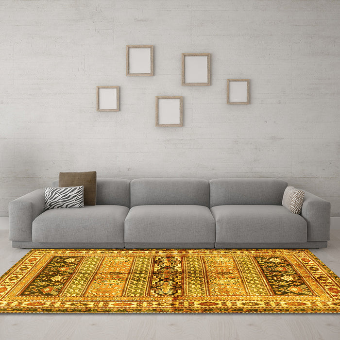 Machine Washable Persian Yellow Traditional Rug in a Living Room, wshtr4788yw