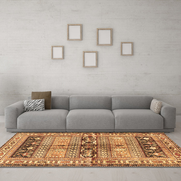 Machine Washable Persian Brown Traditional Rug in a Living Room,, wshtr4788brn
