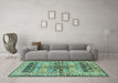 Machine Washable Persian Turquoise Traditional Area Rugs in a Living Room,, wshtr4788turq