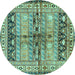 Round Machine Washable Persian Turquoise Traditional Area Rugs, wshtr4788turq