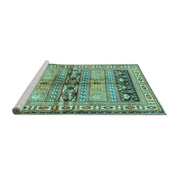 Sideview of Machine Washable Persian Turquoise Traditional Area Rugs, wshtr4788turq