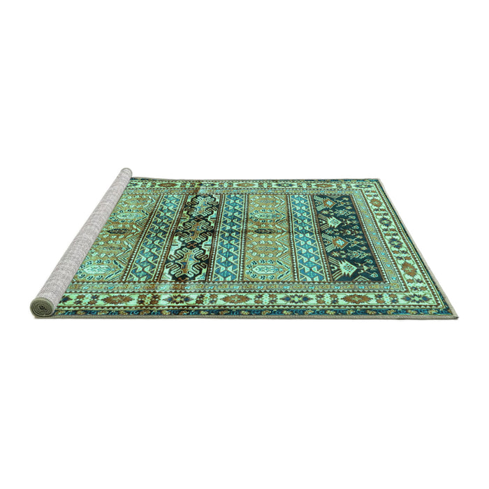 Sideview of Machine Washable Persian Turquoise Traditional Area Rugs, wshtr4788turq