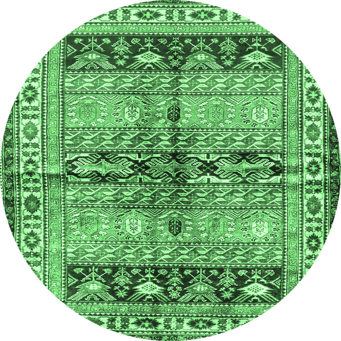 Round Machine Washable Persian Emerald Green Traditional Area Rugs, wshtr4788emgrn