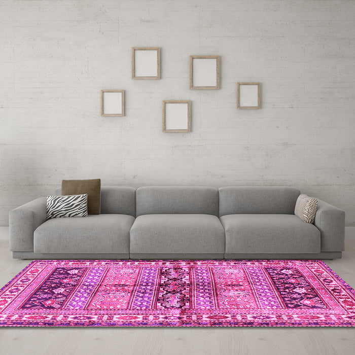 Machine Washable Persian Pink Traditional Rug in a Living Room, wshtr4788pnk