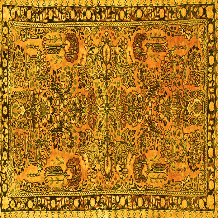 Square Machine Washable Oriental Yellow Traditional Rug, wshtr4789yw