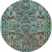 Round Oriental Light Blue Traditional Rug, tr4789lblu