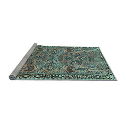 Sideview of Machine Washable Oriental Light Blue Traditional Rug, wshtr4789lblu