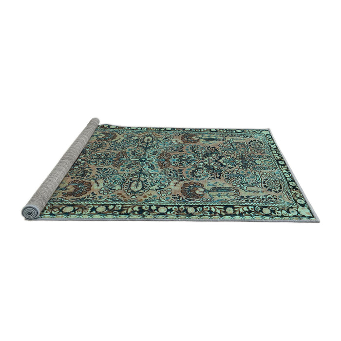 Sideview of Machine Washable Oriental Light Blue Traditional Rug, wshtr4789lblu