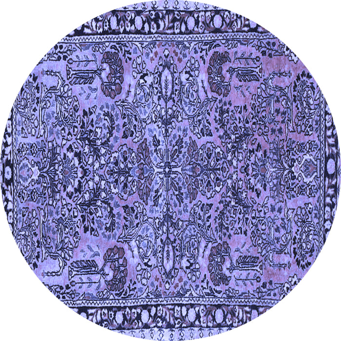 Round Oriental Blue Traditional Rug, tr4789blu