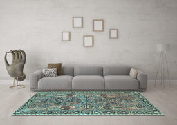 Machine Washable Oriental Light Blue Traditional Rug in a Living Room, wshtr4789lblu