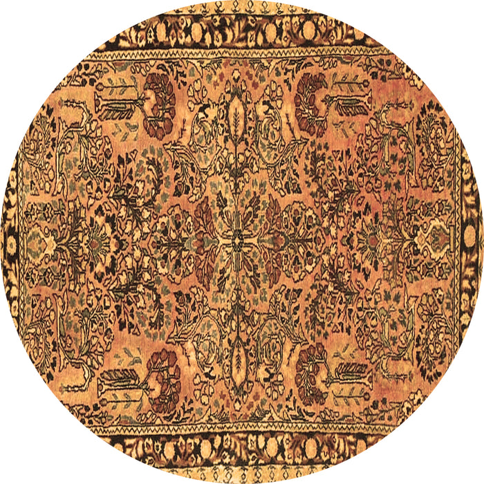 Round Oriental Brown Traditional Rug, tr4789brn