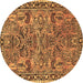 Round Oriental Brown Traditional Rug, tr4789brn