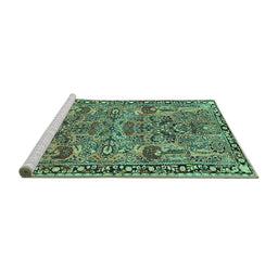 Sideview of Machine Washable Oriental Turquoise Traditional Area Rugs, wshtr4789turq