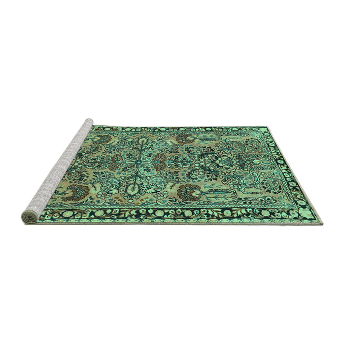 Sideview of Machine Washable Oriental Turquoise Traditional Area Rugs, wshtr4789turq