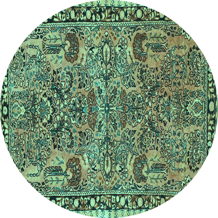 Round Oriental Turquoise Traditional Rug, tr4789turq
