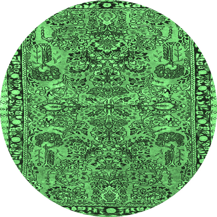 Round Oriental Emerald Green Traditional Rug, tr4789emgrn
