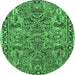 Round Oriental Emerald Green Traditional Rug, tr4789emgrn