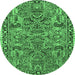 Round Machine Washable Oriental Emerald Green Traditional Area Rugs, wshtr4789emgrn