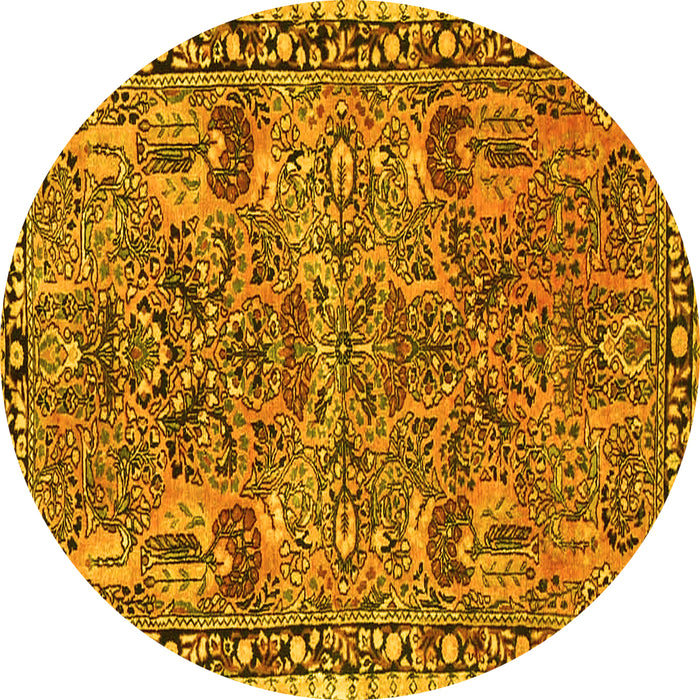 Round Oriental Yellow Traditional Rug, tr4789yw