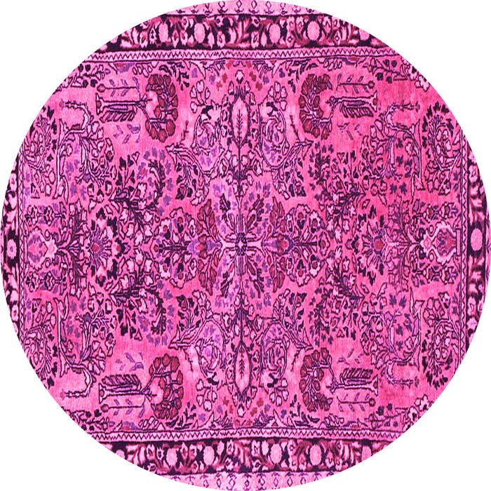 Round Machine Washable Oriental Pink Traditional Rug, wshtr4789pnk