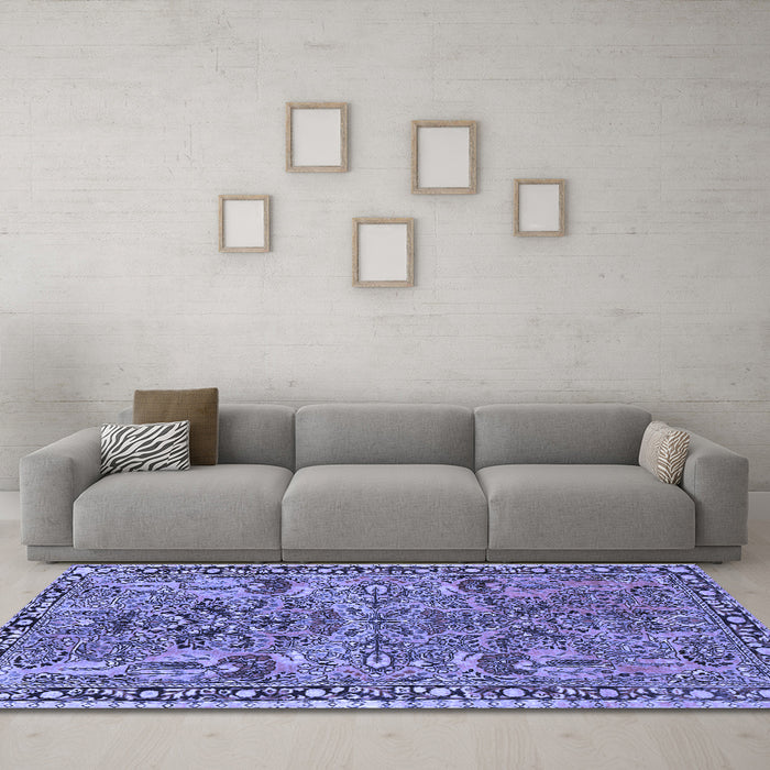 Machine Washable Oriental Blue Traditional Rug in a Living Room, wshtr4789blu