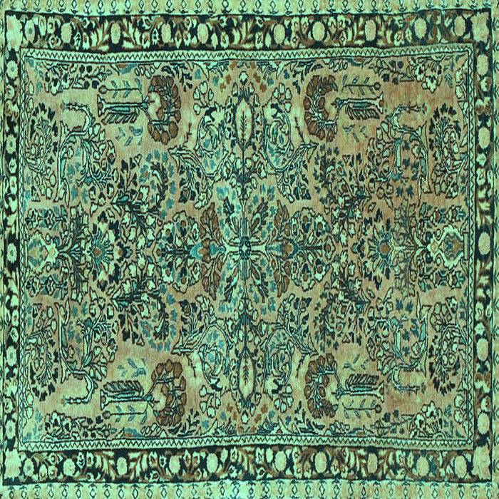 Square Machine Washable Oriental Turquoise Traditional Area Rugs, wshtr4789turq