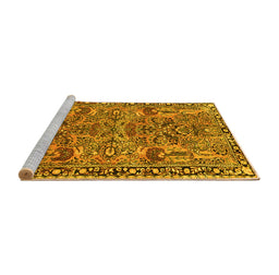 Sideview of Machine Washable Oriental Yellow Traditional Rug, wshtr4789yw