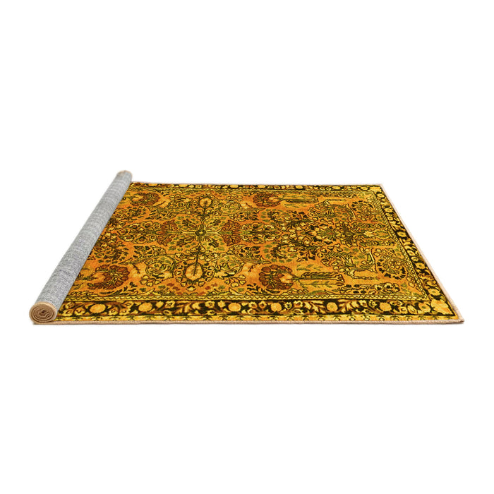 Sideview of Machine Washable Oriental Yellow Traditional Rug, wshtr4789yw