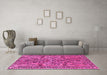 Machine Washable Oriental Pink Traditional Rug in a Living Room, wshtr4789pnk