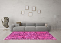 Machine Washable Oriental Pink Traditional Rug, wshtr4789pnk