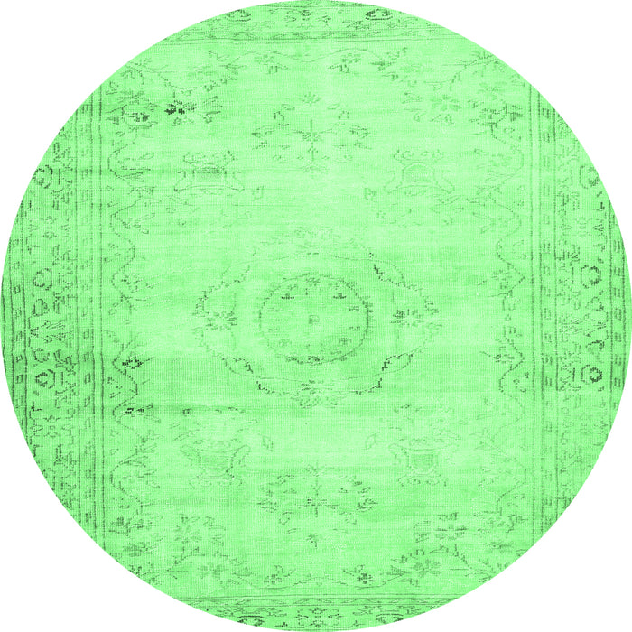 Round Machine Washable Persian Emerald Green Traditional Area Rugs, wshtr478emgrn