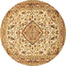 Round Machine Washable Medallion Brown Traditional Rug, wshtr4790brn