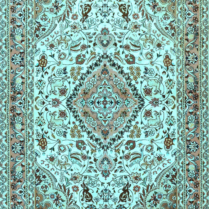 Machine Washable Medallion Light Blue Traditional Rug, wshtr4790lblu