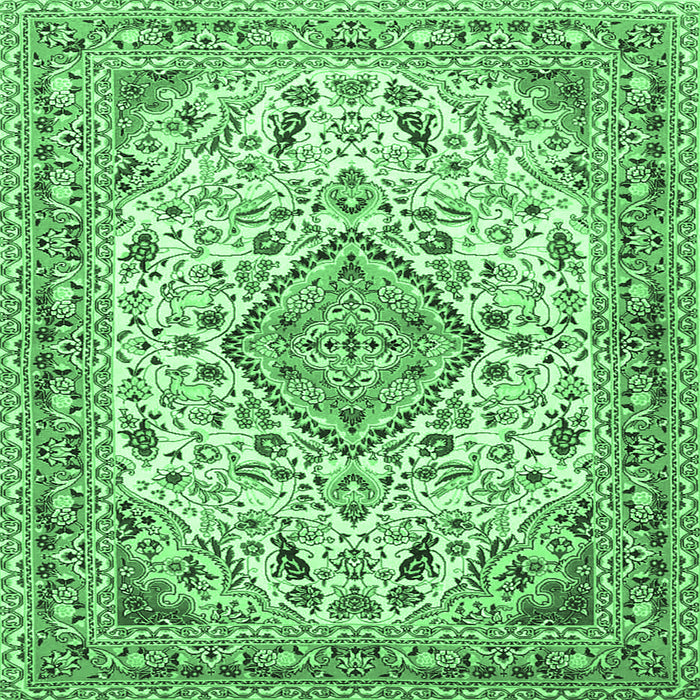Square Machine Washable Medallion Emerald Green Traditional Area Rugs, wshtr4790emgrn