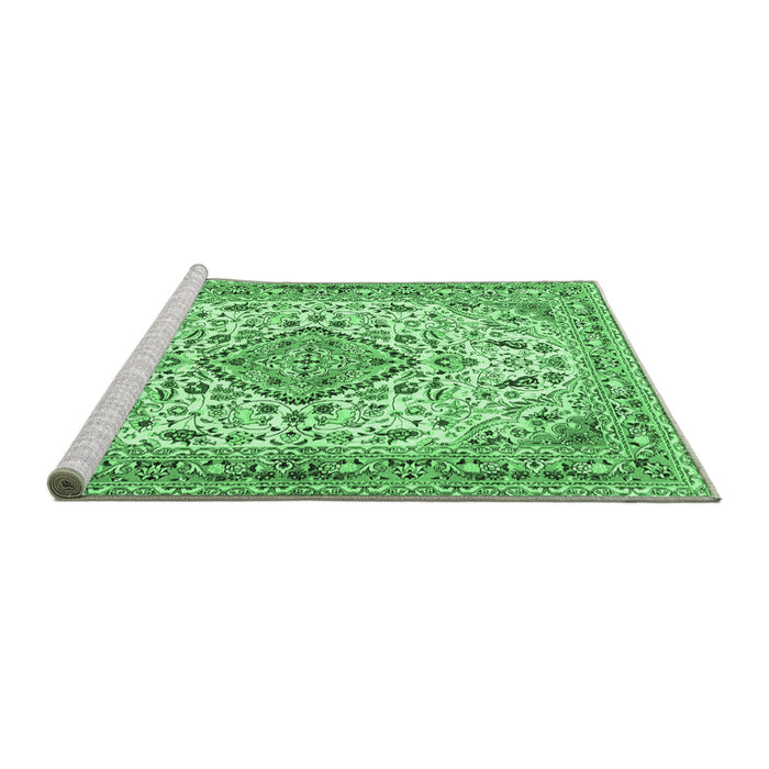 Sideview of Machine Washable Medallion Emerald Green Traditional Area Rugs, wshtr4790emgrn