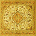 Square Machine Washable Medallion Yellow Traditional Rug, wshtr4790yw