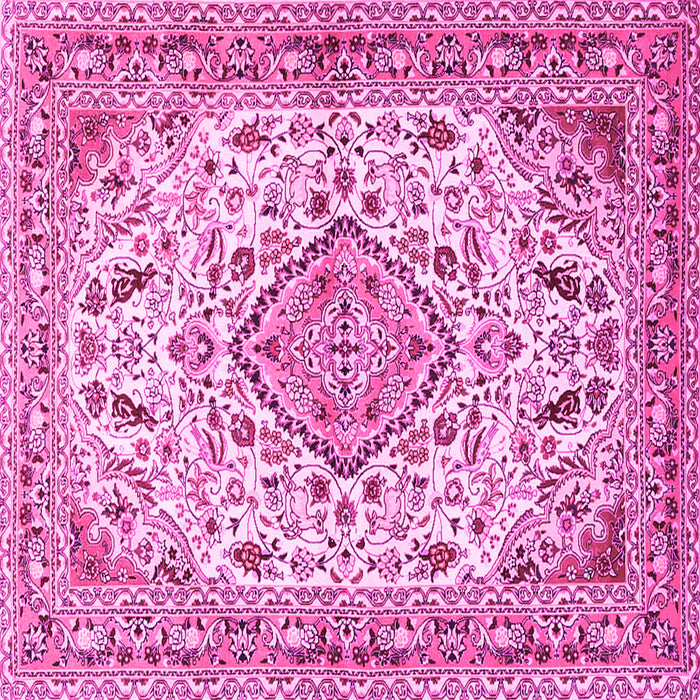 Square Machine Washable Medallion Pink Traditional Rug, wshtr4790pnk
