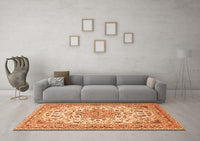 Machine Washable Medallion Orange Traditional Rug, wshtr4790org