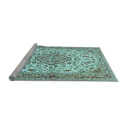 Sideview of Machine Washable Medallion Light Blue Traditional Rug, wshtr4790lblu