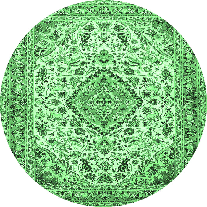 Round Medallion Emerald Green Traditional Rug, tr4790emgrn