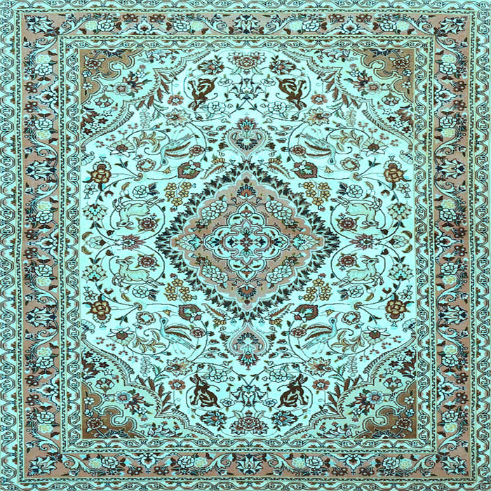 Square Machine Washable Medallion Light Blue Traditional Rug, wshtr4790lblu