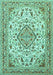 Machine Washable Medallion Turquoise Traditional Area Rugs, wshtr4790turq