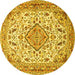 Round Machine Washable Medallion Yellow Traditional Rug, wshtr4790yw