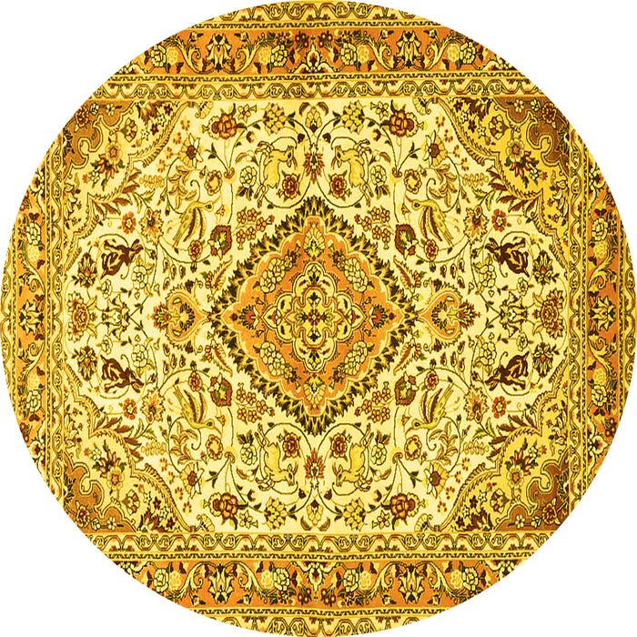 Round Medallion Yellow Traditional Rug, tr4790yw