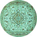 Round Medallion Turquoise Traditional Rug, tr4790turq