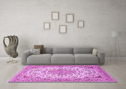 Machine Washable Medallion Purple Traditional Area Rugs in a Living Room, wshtr4790pur
