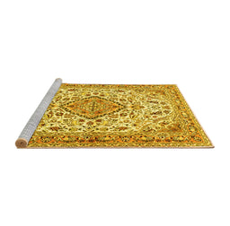 Sideview of Machine Washable Medallion Yellow Traditional Rug, wshtr4790yw