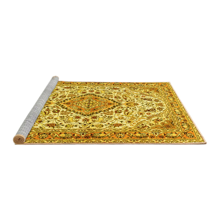 Sideview of Machine Washable Medallion Yellow Traditional Rug, wshtr4790yw