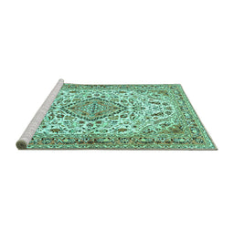 Sideview of Machine Washable Medallion Turquoise Traditional Area Rugs, wshtr4790turq