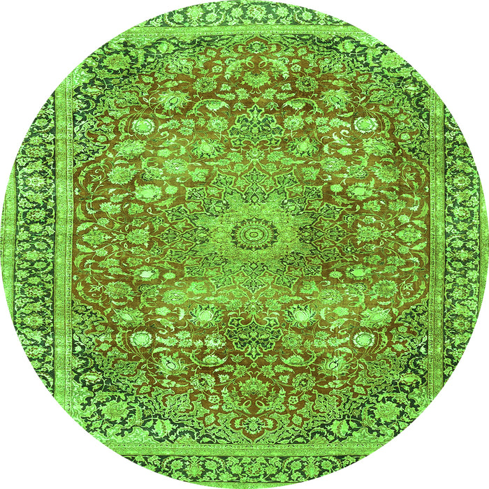 Square Medallion Green Traditional Rug, tr4791grn